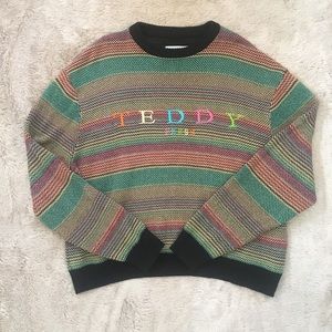 Teddy Fresh Green Striped Crew Neck Sweater Size XL Colorful Black